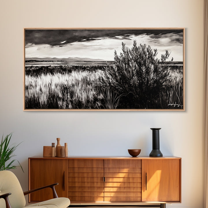 Black and White Landscape, Minimalist Canvas Print, Nature Wall Art, Rustic Country Scene, Neutral Home Decor, Living Room Art