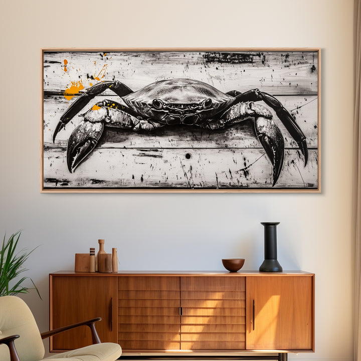 Crab Art, Coastal Kitchen, Nautical Wall Art, Framed Canvas Print, Beach House Decor, Seafood Art, Rustic Ocean Art