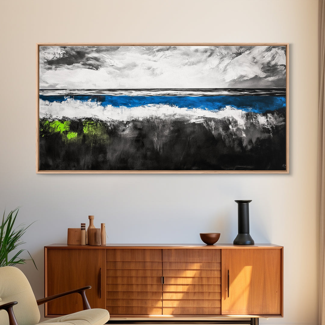 Abstract Ocean, Minimalist Seascape, Modern Coastal Wall Art, Ocean View, Nautical Home Decor, Framed Canvas Print, Beach House Art