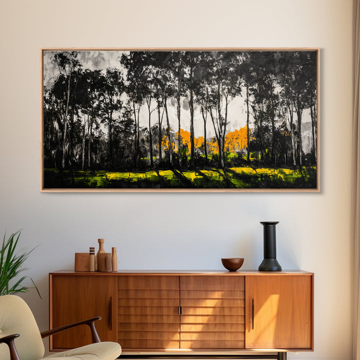 Autumn Trees, Woodland Scene, Black and White Forest, Framed Canvas Print, Nature Landscape Art, Fall Decor, Living Room Art, Rustic Art