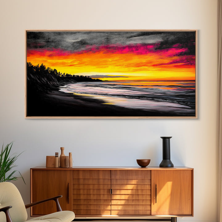 Beach Sunset, Coastal Art, Vibrant Seascape, Bold Canvas Print, Tropical Wall Art, Living Room Decor, Sunset Painting, Abstract Art