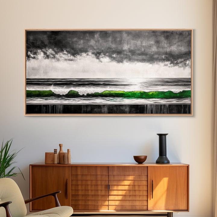 Green Wave, Stormy Ocean, Surreal Seascape, Canvas Print, Nautical Wall Art, Bathroom Wall Art, Contemporary Art Decor