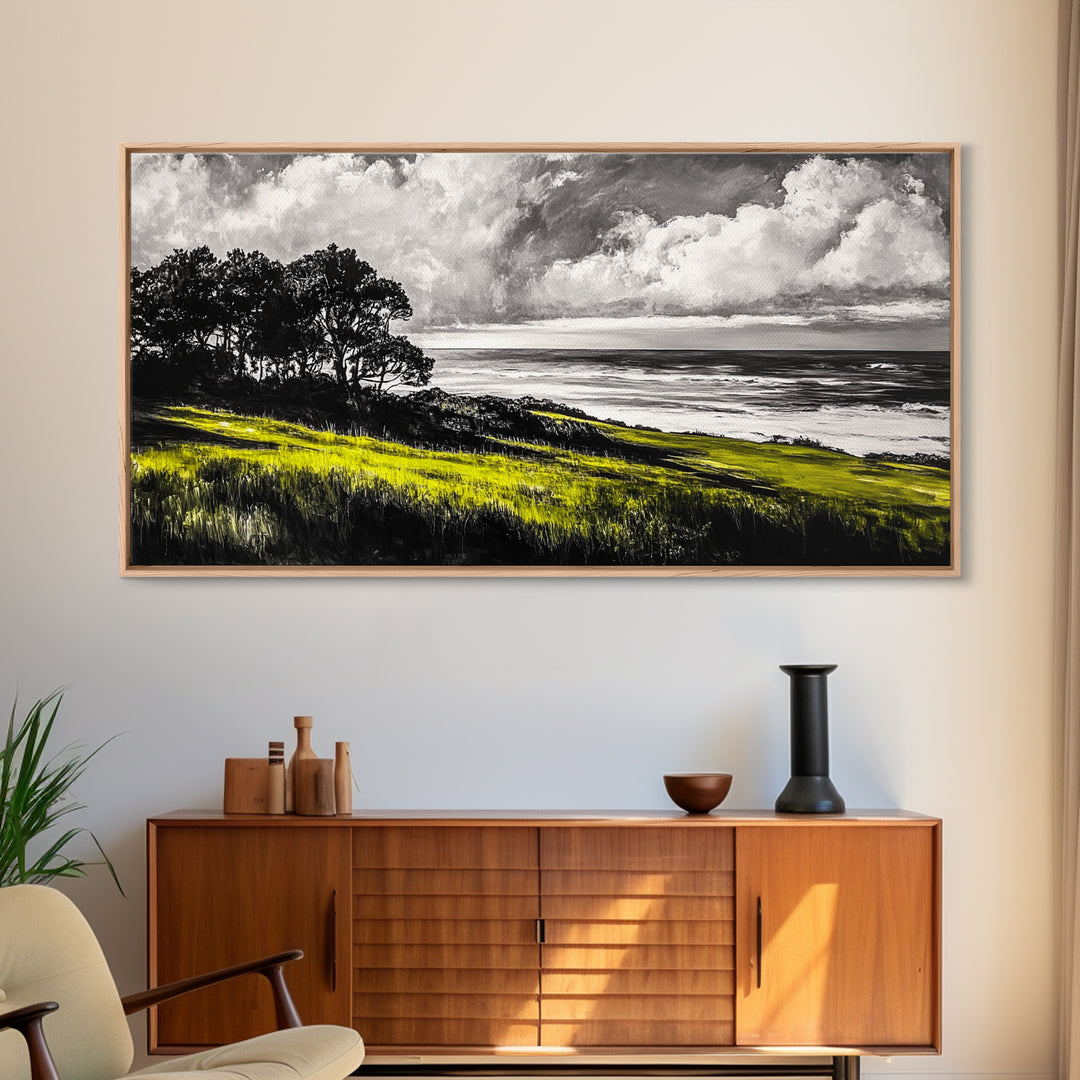 Coastal Landscape, Ocean View, Sunset Wall Art, Seaside Decor, Modern Seascape, Framed Canvas Print, Living Room Wall Art, Beach Painting