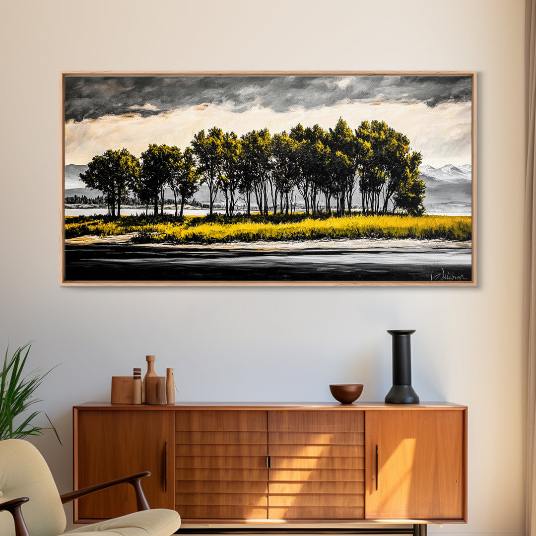 Aspen Trees, Mountain View, Nature Landscape, Rustic Home Decor, Autumn Wall Art, Framed Canvas Print, Cabin Wall Art, Modern Tree Painting