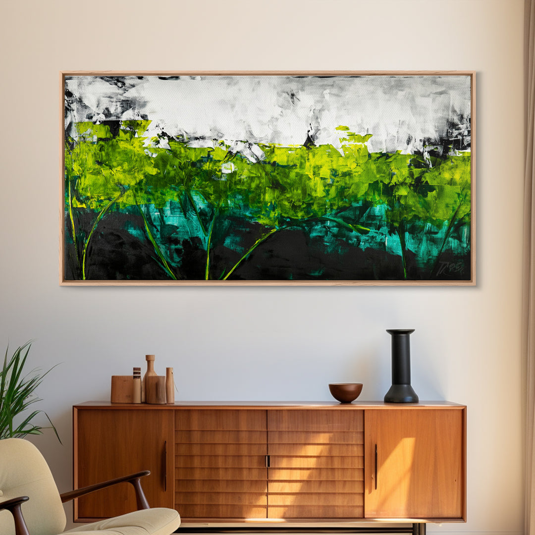 Abstract Landscape, Green Field, Modern Nature Art, Contemporary Painting, Office Decor, Kitchen Wall Art, Canvas Print, Textured Art