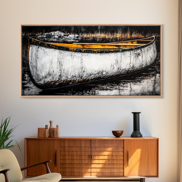 Canoe, Rustic Art, Lake House Decor, Boat Canvas Print, Outdoors Wall Art, Cabin Home Decor, Wilderness Artwork, Framed Canvas Print