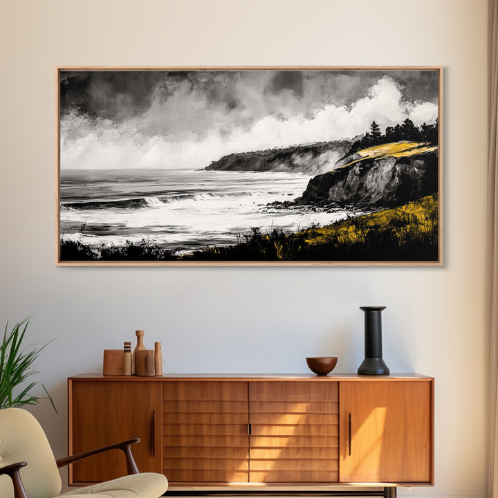 Rugged Coast, Ocean Horizon, Green Cliffs, Canvas Print, Coastal Landscape, Nautical Wall Art, Modern Home Decor, Living Room Art