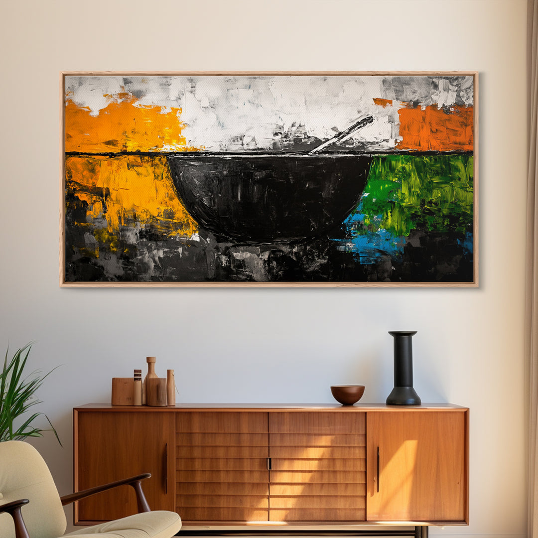 Abstract Bowl, Minimalist Kitchen Art, Modern Wall Decor, Framed Canvas Print, Contemporary Abstract Art, Dining Room Wall Art