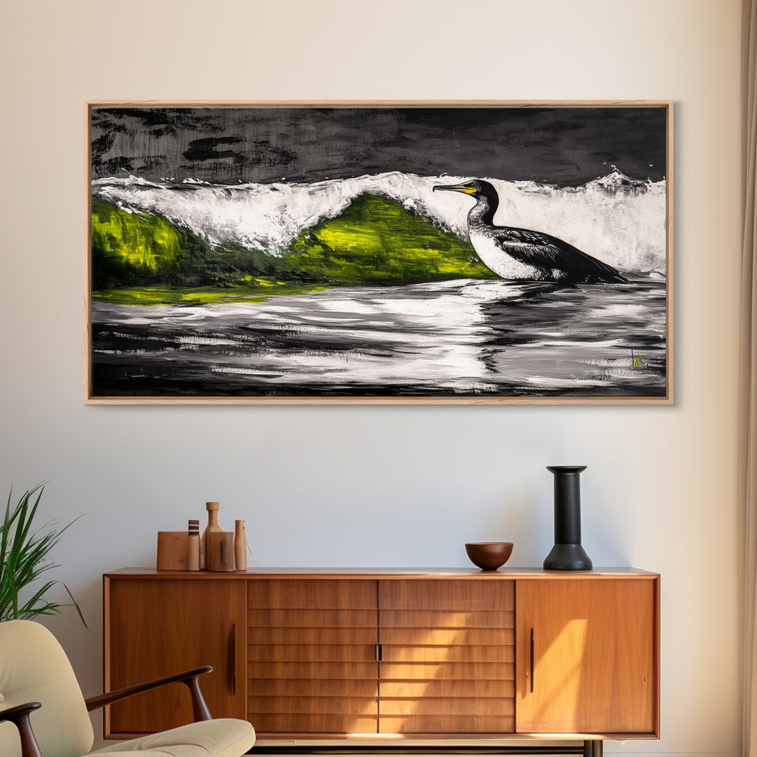 Ocean Bird, Coastal Wildlife, Beach Wall Art, Framed Canvas Print, Nautical Home Decor, Nature Inspired Art, Serene Landscape