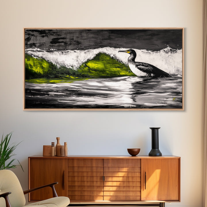 Ocean Bird, Coastal Wildlife, Beach Wall Art, Framed Canvas Print, Nautical Home Decor, Nature Inspired Art, Serene Landscape