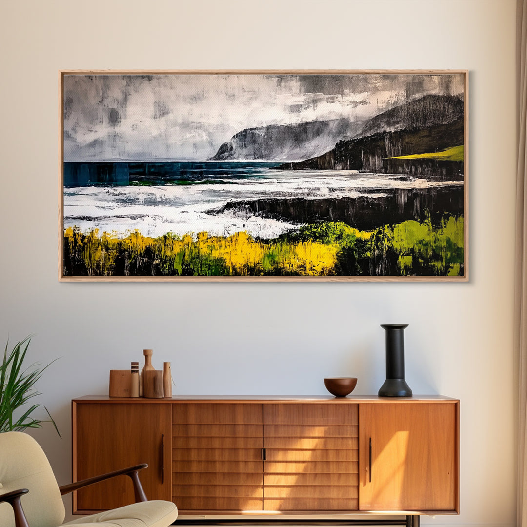 Coastal Landscape, Ocean View, Framed Canvas Print, Beach House Wall Art, Nautical Art, Minimalist Decor, Contemporary Home Art