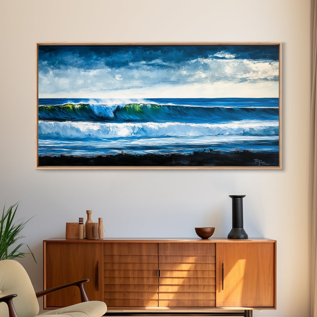 Rolling Waves, Deep Blue, Surf Art, Framed Canvas Print, Ocean Themed Decor, Beach House Art, Living Room Wall Art, Coastal Home Accent