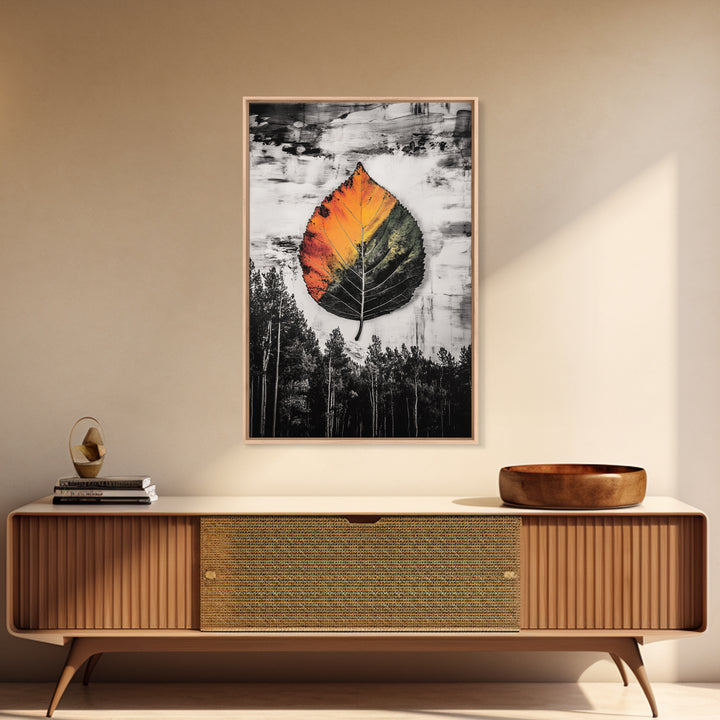 Autumn Leaf Print, Fall Nature Wall Art, Rustic Botanical Painting, Seasonal Home Decor, Cozy Living Room, Framed Canvas Print