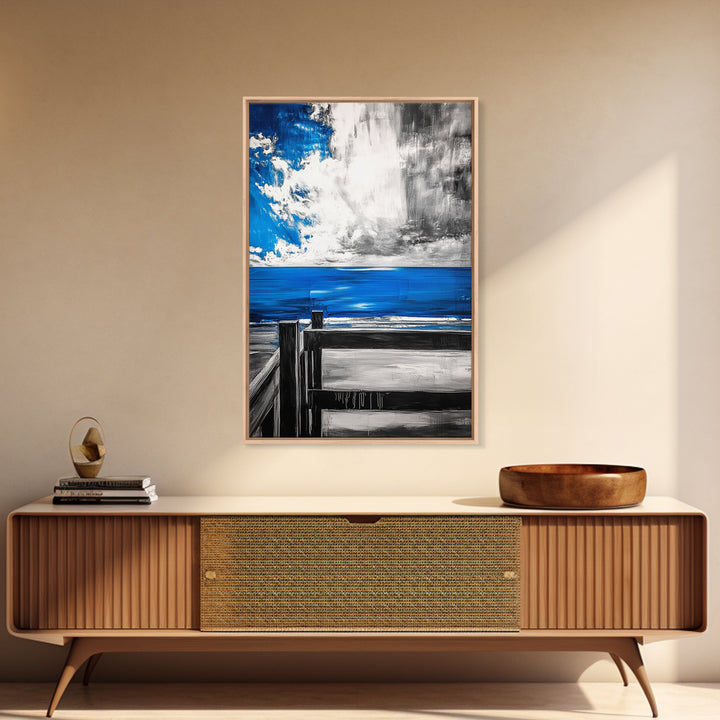 Ocean View, Coastal Art, Blue Sky, Beach Decor, Framed Canvas Print, Nautical Wall Art, Living Room Art, Modern Art, Beach House Wall Art