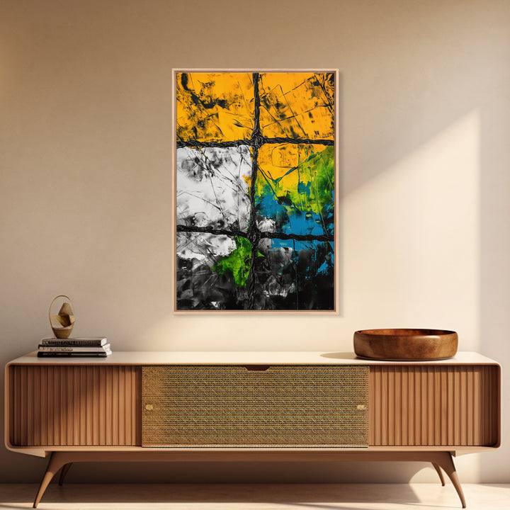 Abstract Window, Textured Painting, Industrial Style, Framed Canvas Print, Living Room Wall Art, Geometric Decor, Contemporary Home Accent