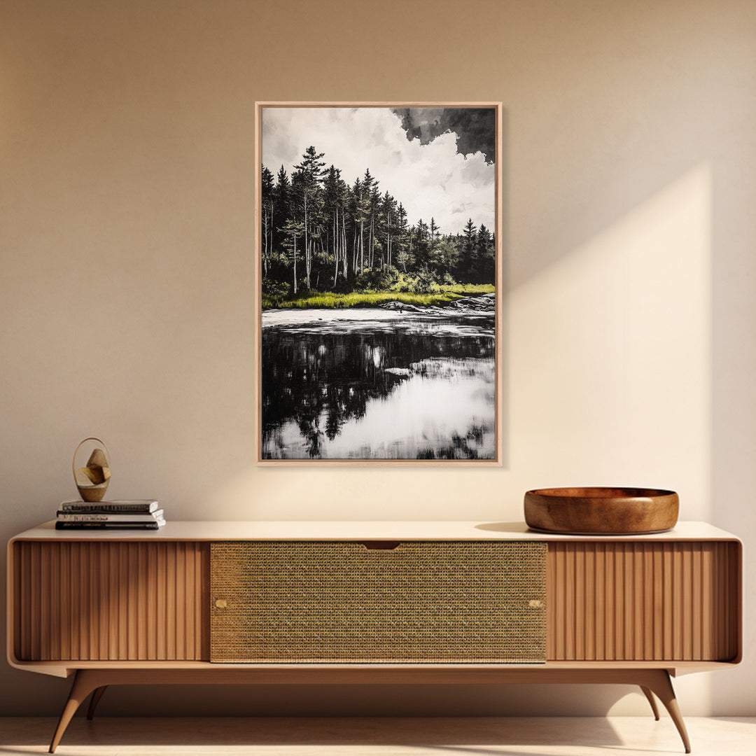 Coastal Serenity, Black and White Wall Art, Ocean Waves, Minimalist Landscape, Nautical Home Decor, Modern Art, Framed Canvas Print