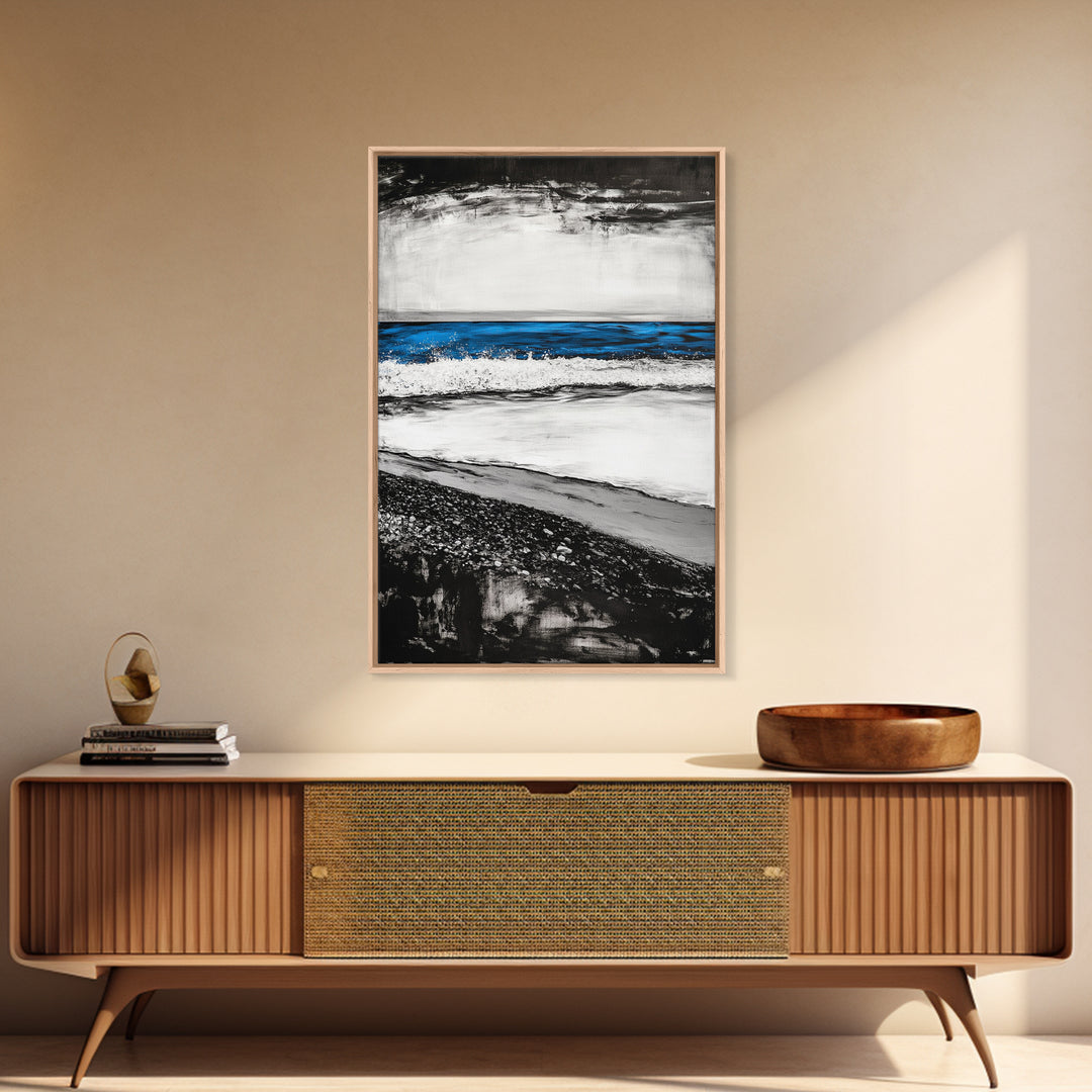 Coastal Shore, Beach Wall Art, Minimalist Seascape, Ocean Waves, Black and White Art, Nautical Decor, Relaxing Home Art, Canvas Print