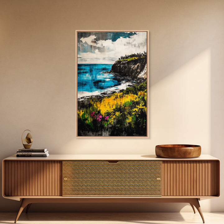 Cliffside View, Ocean Landscape, Coastal Wall Art, Nature Inspired, Scenic Seascape, Tranquil Home Decor, Blue Tones, Canvas Print