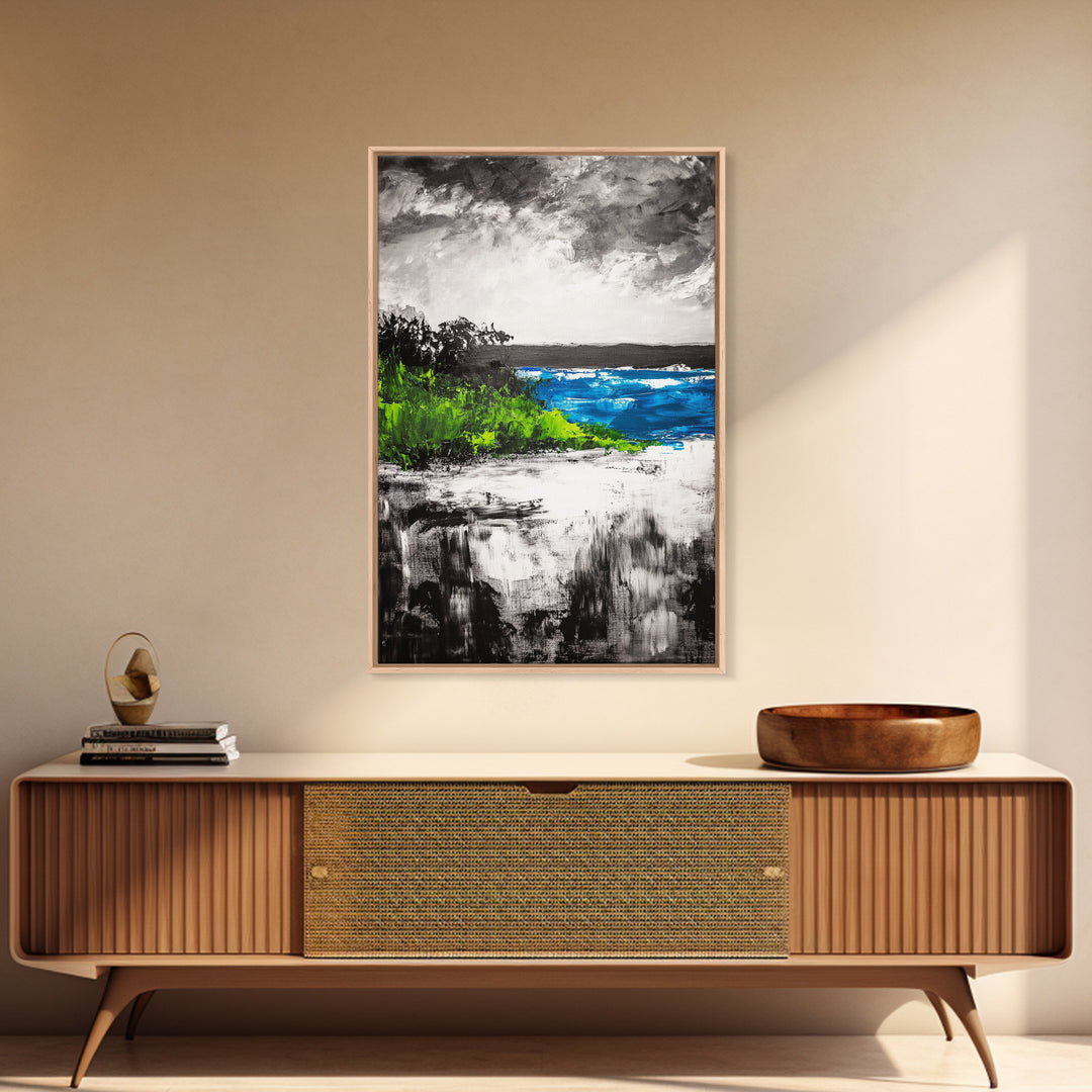 Abstract Seascape, Blue Ocean, Coastal Art, Modern Decor, Framed Canvas Print, Beach House Wall Art, Minimalist Art, Living Room Wall Art