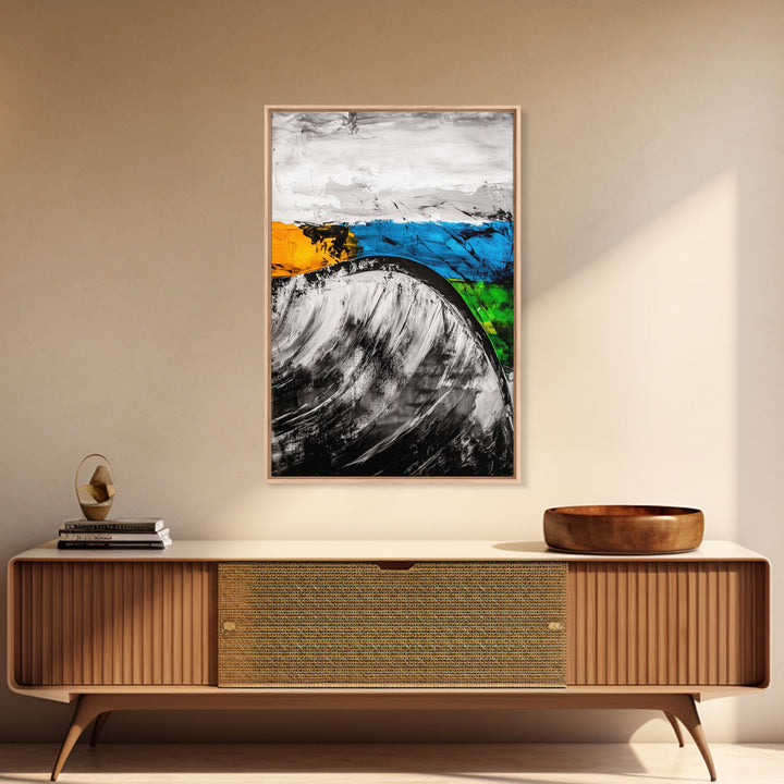 Rolling Waves, Abstract Ocean, Coastal Expression, Textured Seascape, Framed Canvas Print, Modern Beach House Decor, Bathroom Wall Art