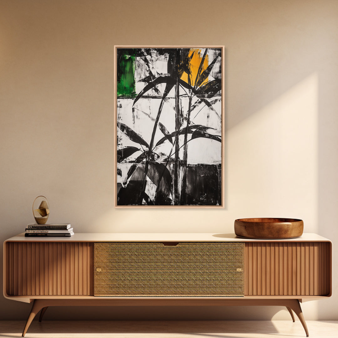 Abstract Leaves, Black and White Art, Botanical Wall Art, Nature Painting, Modern Home Decor, Minimalist Style, Canvas Print