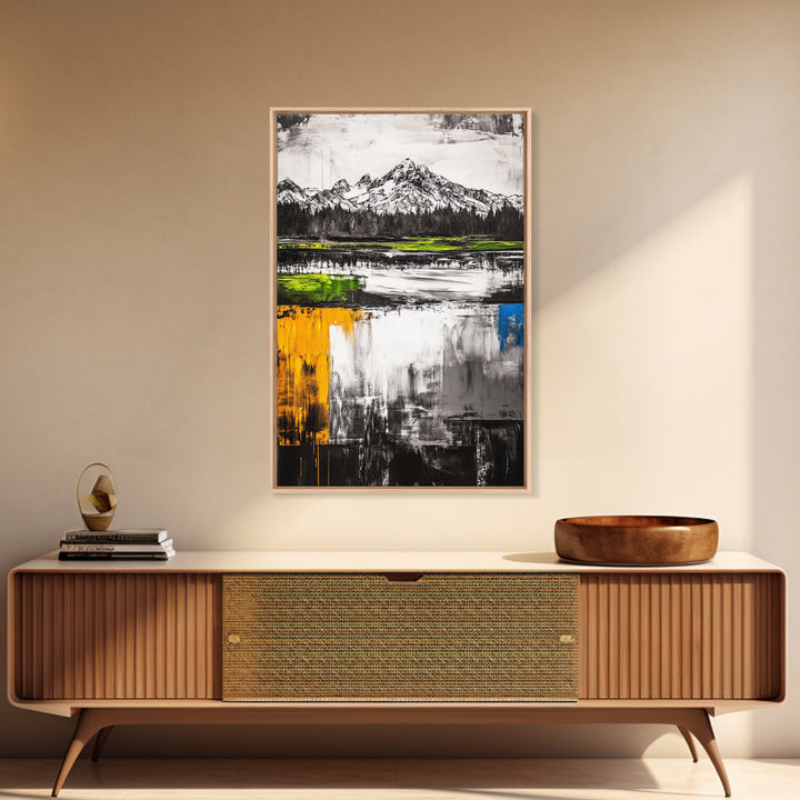 Abstract Landscape, Mountain Scene, Framed Canvas Print, Green Nature Art, Modern Decor, Minimalist Art, Living Room Wall Decor