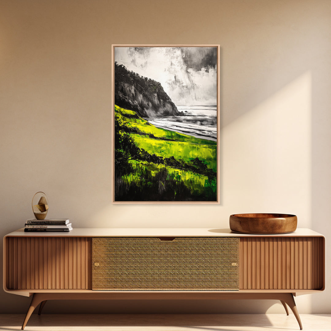 Coastal Cliffs, Vibrant Green, Canvas Print, Beach Wall Art, Nature Photography, Scenic View, Ocean Decor, Living Room Wall Art