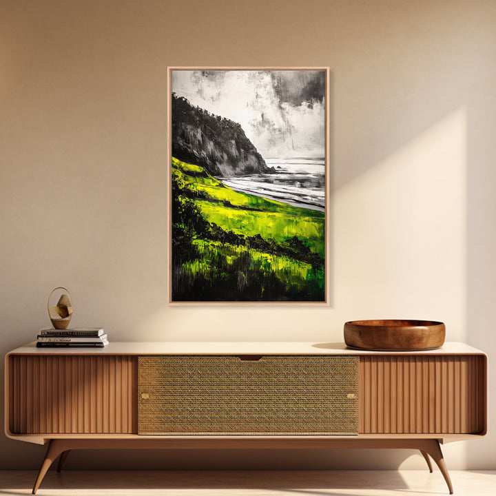 Coastal Cliffs, Vibrant Green, Canvas Print, Beach Wall Art, Nature Photography, Scenic View, Ocean Decor, Living Room Wall Art