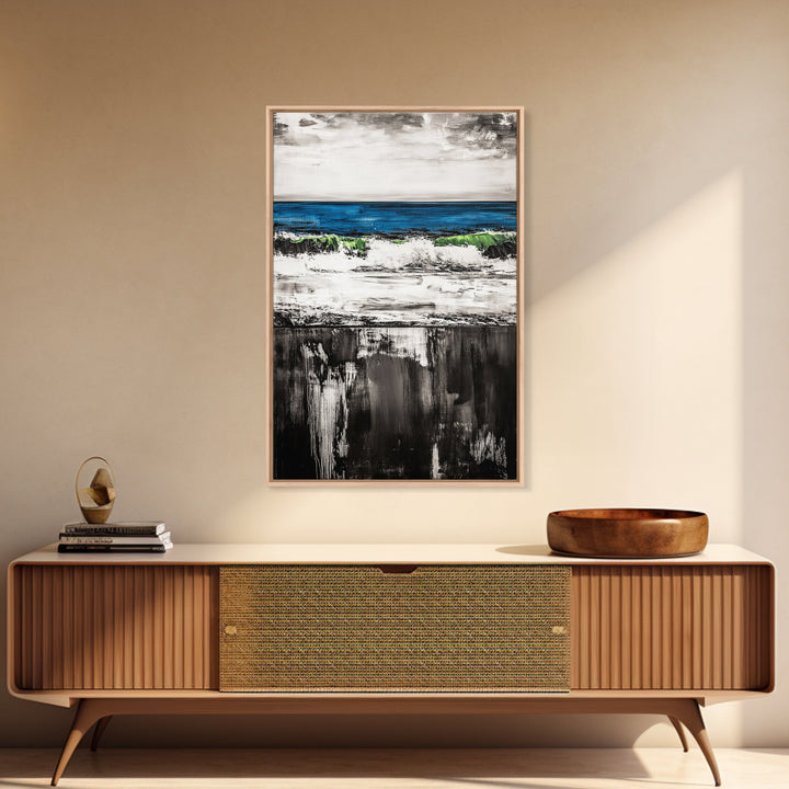 Abstract River, Black and White, Nature Art, Canvas Print, Serene Landscape, Minimalist Home Decor, Modern Wall Art