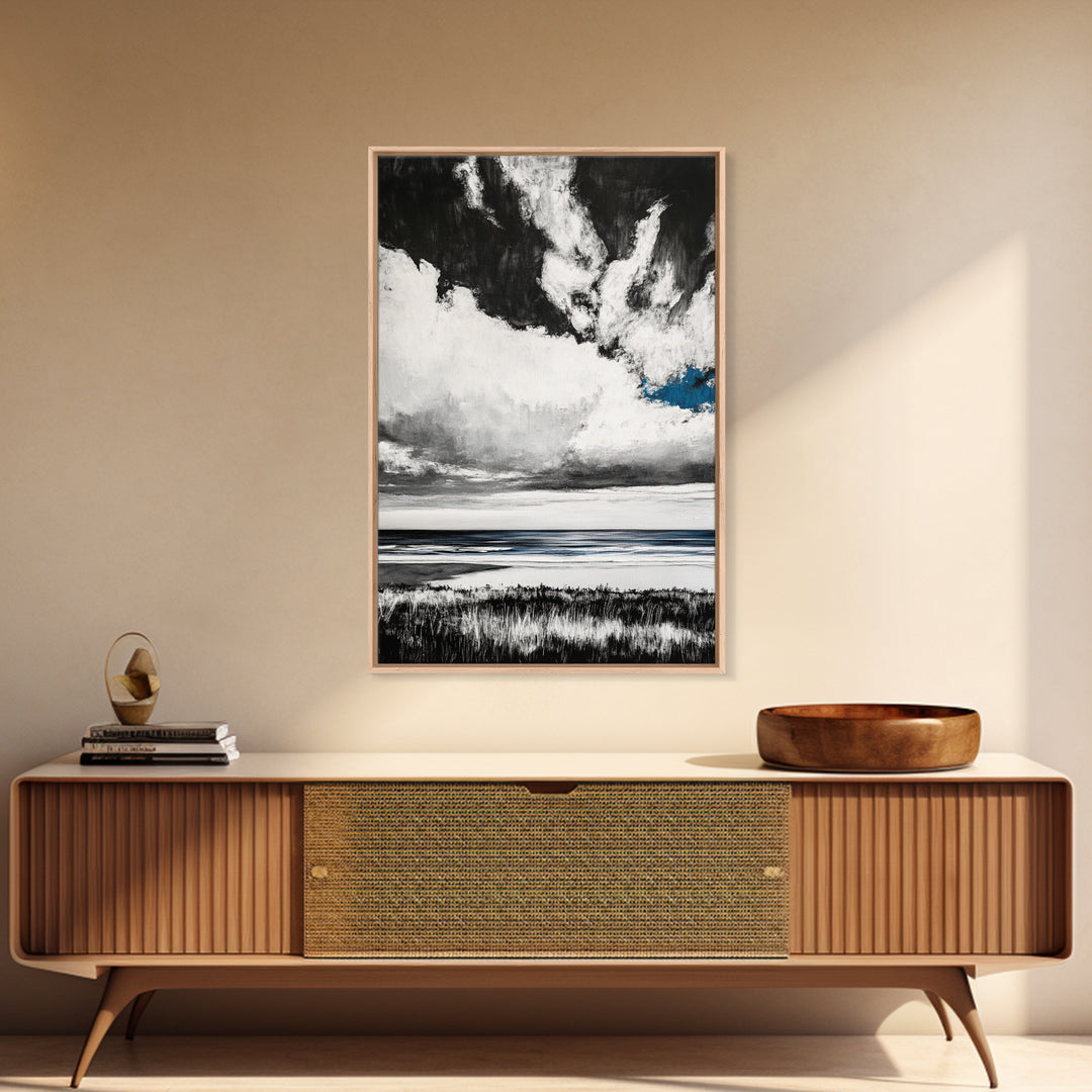 Ocean Serenity, Coastal Wall Art, Minimalist Seascape, Beach House Decor, Monochrome Landscape, Tranquil View, Canvas Print