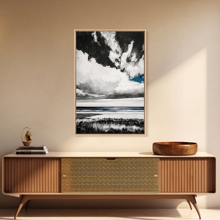 Ocean Serenity, Coastal Wall Art, Minimalist Seascape, Beach House Decor, Monochrome Landscape, Tranquil View, Canvas Print