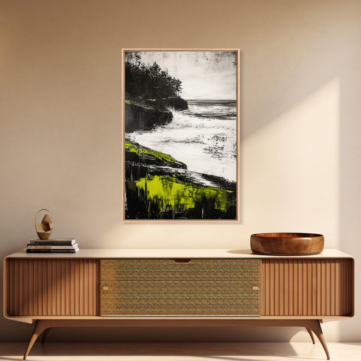 Coastal Cliffs, Ocean Waves, Seascape Art, Nature Wall Decor, Modern Coastal Print, Beach House Art, Framed Canvas Print, Living Room Art