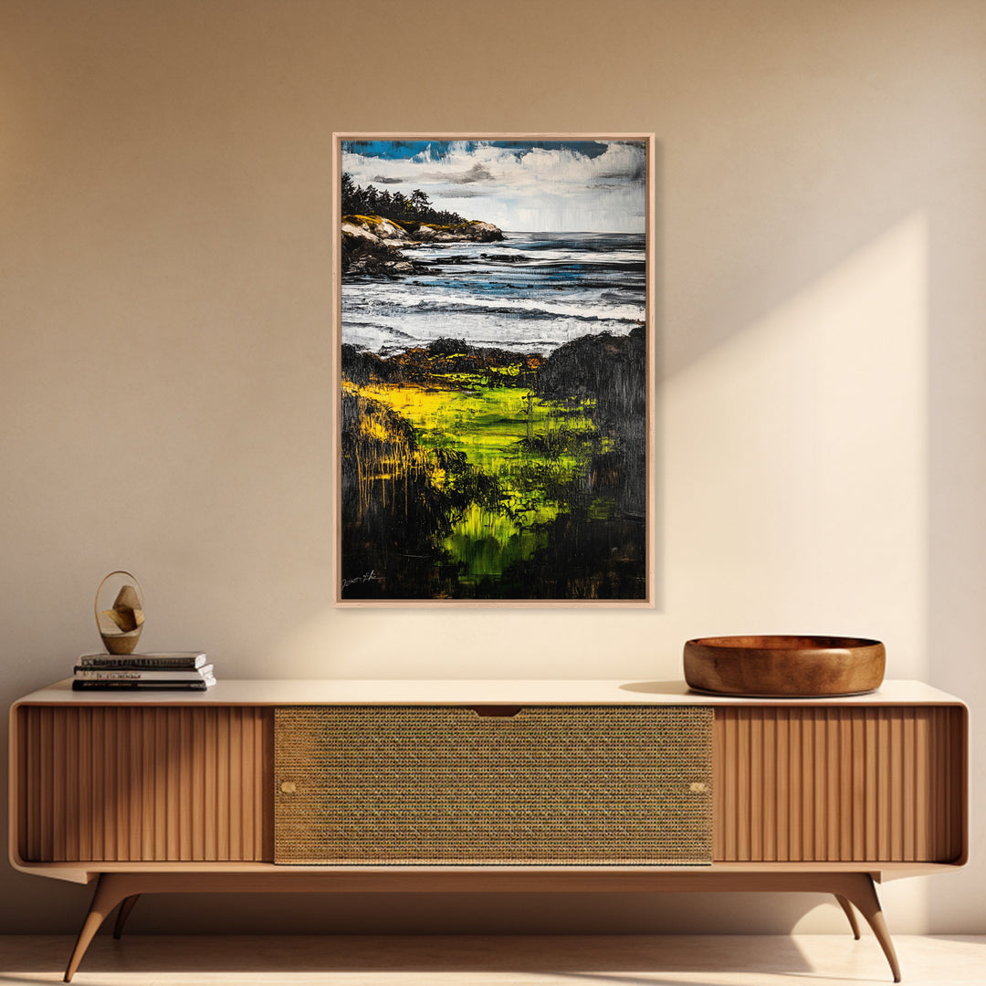 Coastal Serenity, Ocean Landscape Painting, Vibrant Nature Art, Beach House Decor, Framed Canvas Print, Modern Farmhouse or Bedroom Wall Art