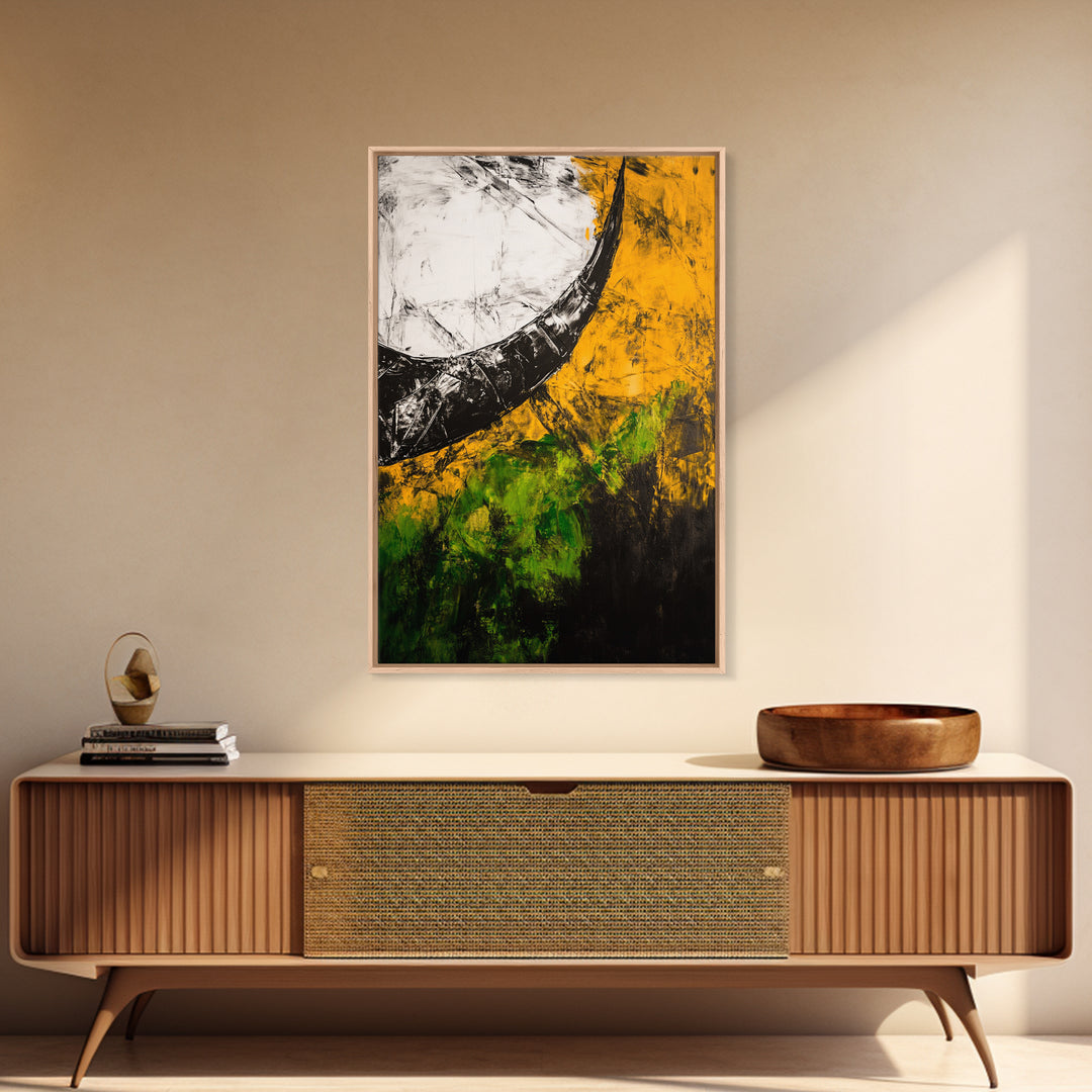 Abstract Horn, Black and Yellow Modern Painting, Bold Expressionist Art, Framed Canvas Print, Contemporary Office or Loft Wall Decor