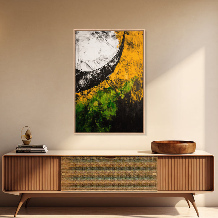 Abstract Horn, Black and Yellow Modern Painting, Bold Expressionist Art, Framed Canvas Print, Contemporary Office or Loft Wall Decor