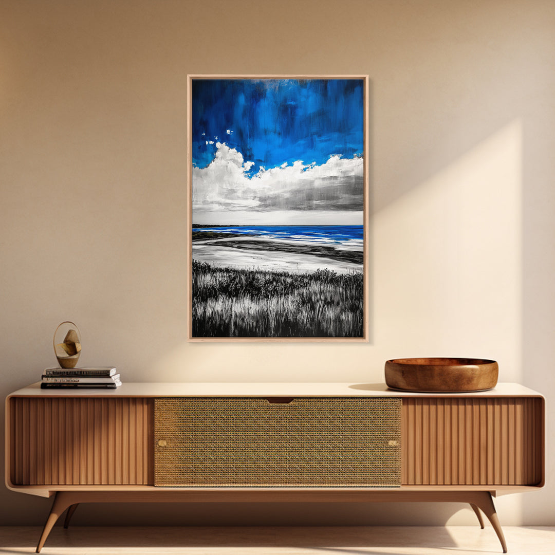 Blue Ocean, Coastal Wall Art, Beach House Decor, Minimalist Landscape, Nautical Aesthetic, Living Room Canvas Print, Ocean Lover Gift