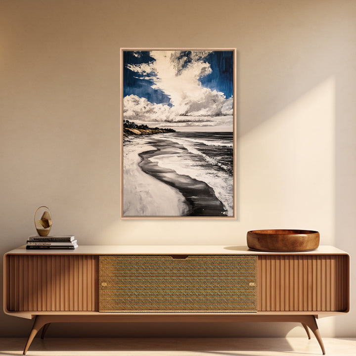 Rolling Waves, Serene Beach Wall Art, Coastal Home Decor, Nautical Aesthetic, Peaceful Ocean Print, Framed Canvas Print, Modern Seascape