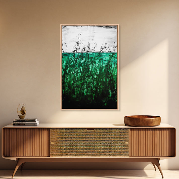 Abstract Grassland, Green Nature Art, Minimalist Botanical Wall Decor, Earthy Modern Print, Framed Canvas Print, Living Room Wall Art