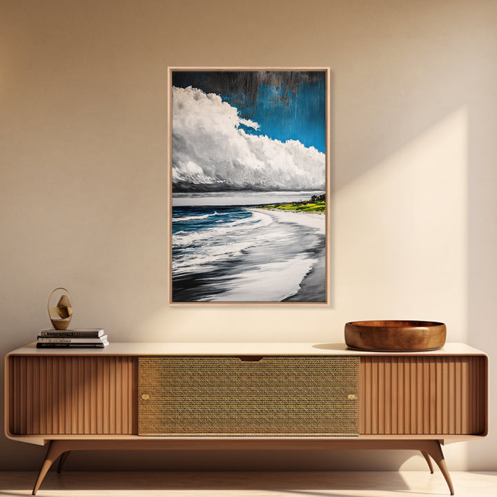 Beach Serenity, Coastal, Ocean Waves, Nature Art, Framed Canvas Print, Living Room Wall Art, Beach House Decor, Minimalist Landscape