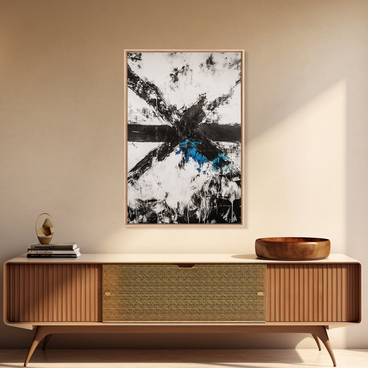 Black White Chaos, Modern Abstract, Bold Brush Strokes, Framed Canvas Print, Office Decor, Industrial Wall Art, Contemporary Art