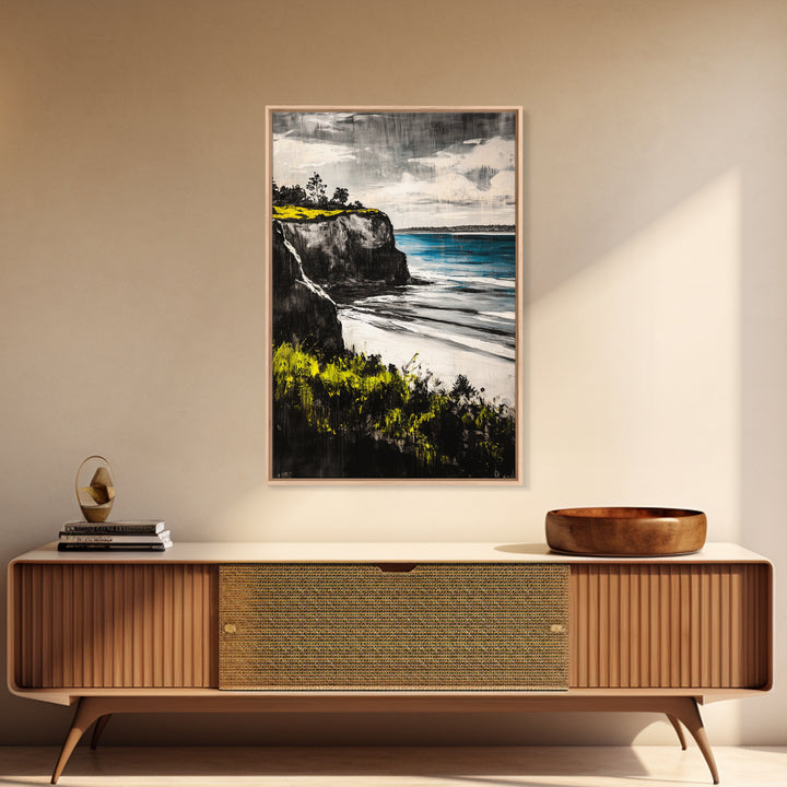 Cliffside View Landscape, Coastal Serenity, Seaside Painting, Nautical Wall Art, Nature Lovers Gift, Relaxing Decor, Framed Canvas Print