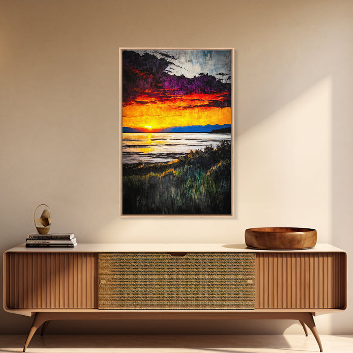 Beach Sunrise, Ocean View, Dramatic Skies, Framed Canvas Print, Large Wall Art, Coastal Home Decor, Serene Landscape, Modern Art