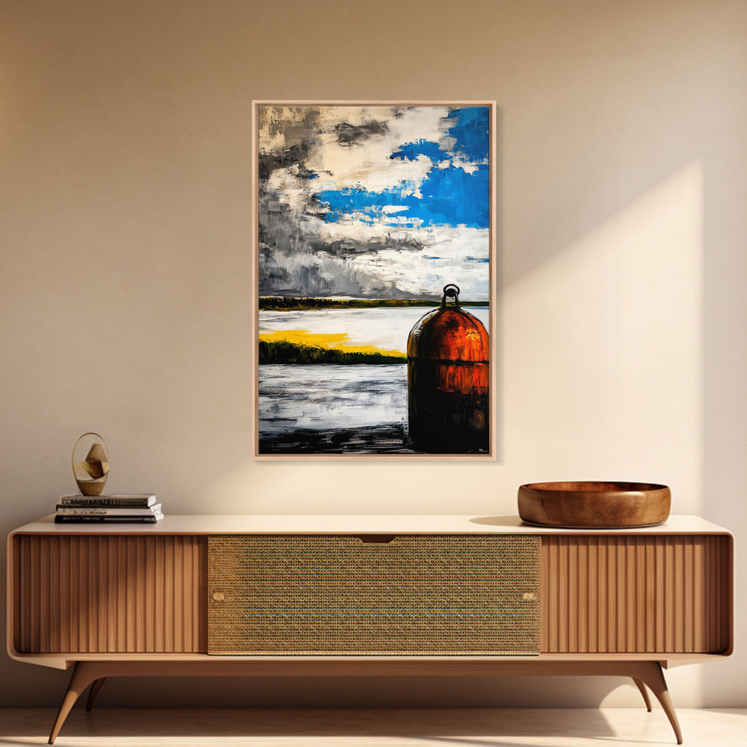 Nautical Buoy Art, Coastal Wall Print, Maritime Home Decor, Rustic Beach House Art, Ocean Themed Artwork, Living Room Framed Canvas Print