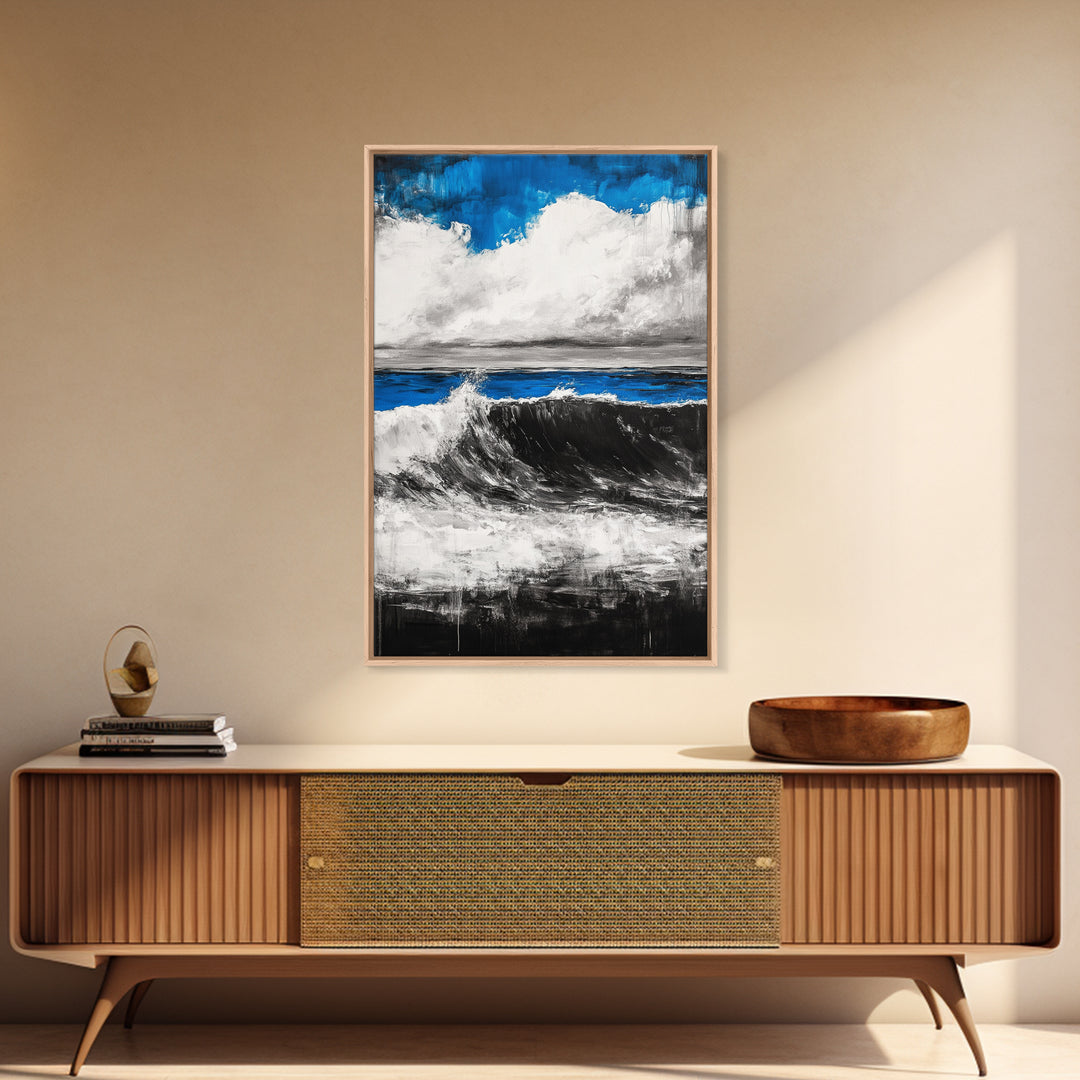 Ocean Wave Painting, Blue Seascape, Modern Coastal Art, Surfing Gift, Large Canvas Print, Beach House Decor, Living Room Wall Art