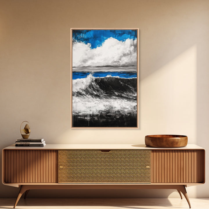 Ocean Wave Painting, Blue Seascape, Modern Coastal Art, Surfing Gift, Large Canvas Print, Beach House Decor, Living Room Wall Art