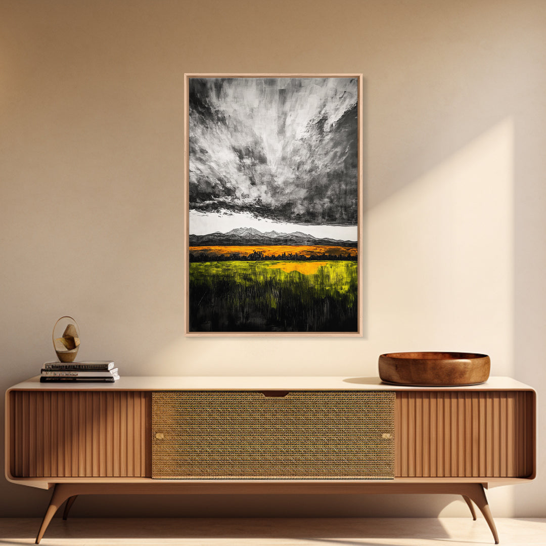 Dramatic Sky, Mountain Landscape, Autumn Wall Art, Golden Field Canvas Print, Rustic Home Decor, Modern Farmhouse Art, Large Wall Art