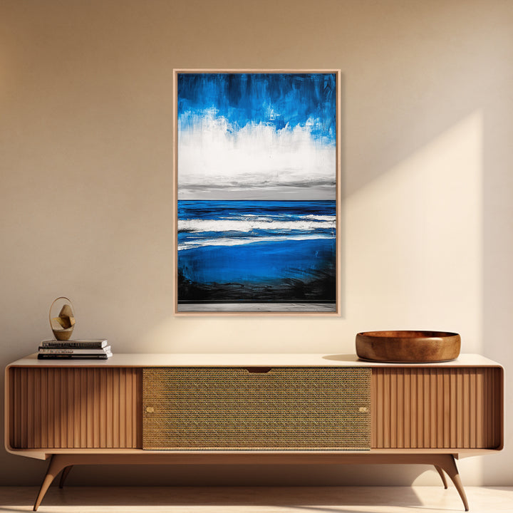 Abstract Seascape, Blue Horizon Art, Minimalist Ocean Painting, Coastal Living Room Decor, Large Framed Canvas Print, Modern Wall Art