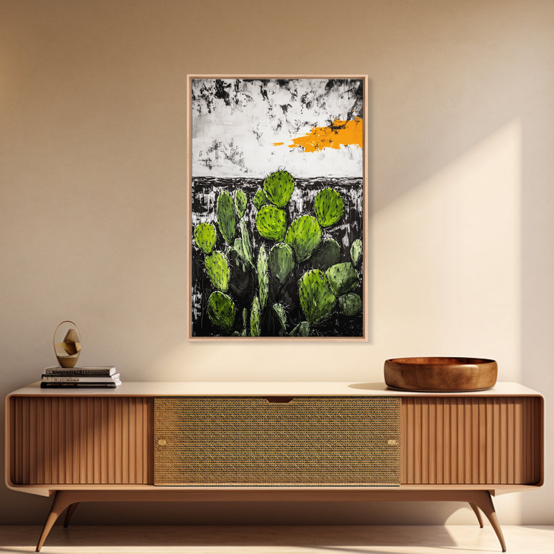 Cactus Art, Desert Scene, Framed Canvas Print, Southwest Wall Art, Boho Home Decor, Minimalist Nature Art, Living Room Statement Piece