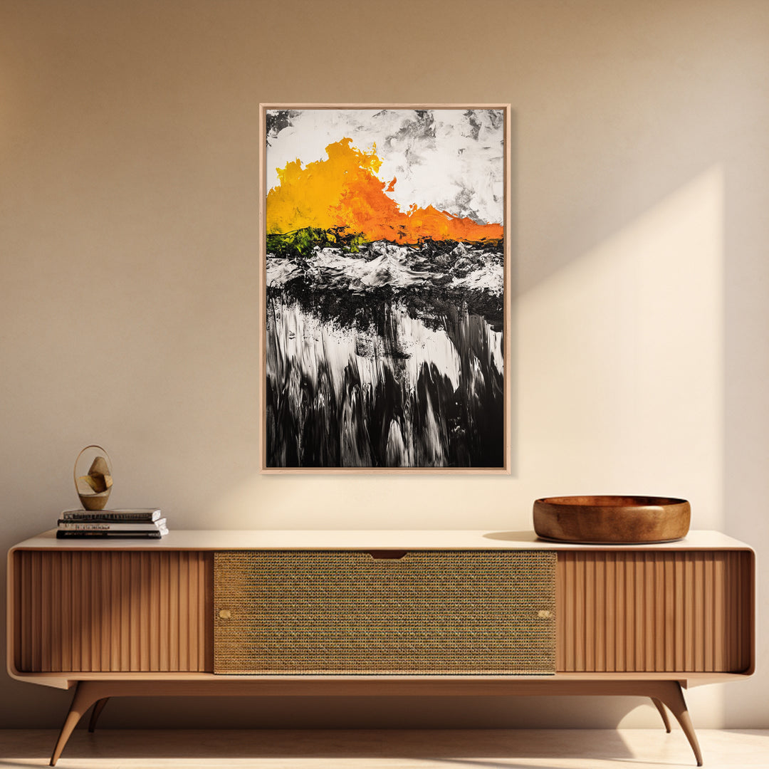 Abstract Fire, Bold Brushstrokes, Framed Canvas Print, Modern Expressionist Art, Living Room Accent, Dramatic Wall Decor, Fall Art