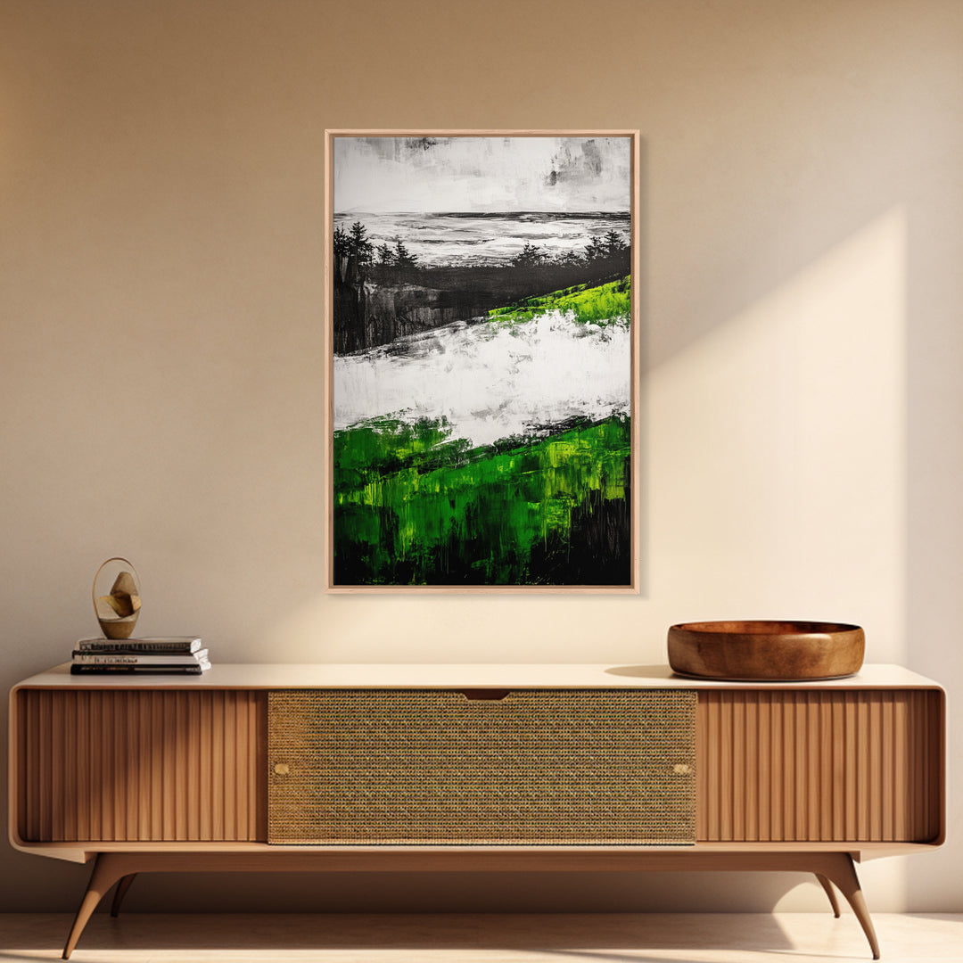 Coastal Cliffs, Ocean Landscape Art, Green Hills Painting, Nature Decor, Outdoor Wall Art, Minimalist Home Print, Framed Canvas Print